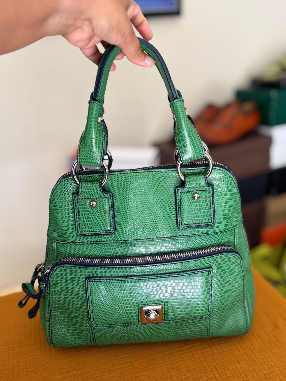Pre-Loved Banana Republic Green Lizard-Embossed Leather Satchel